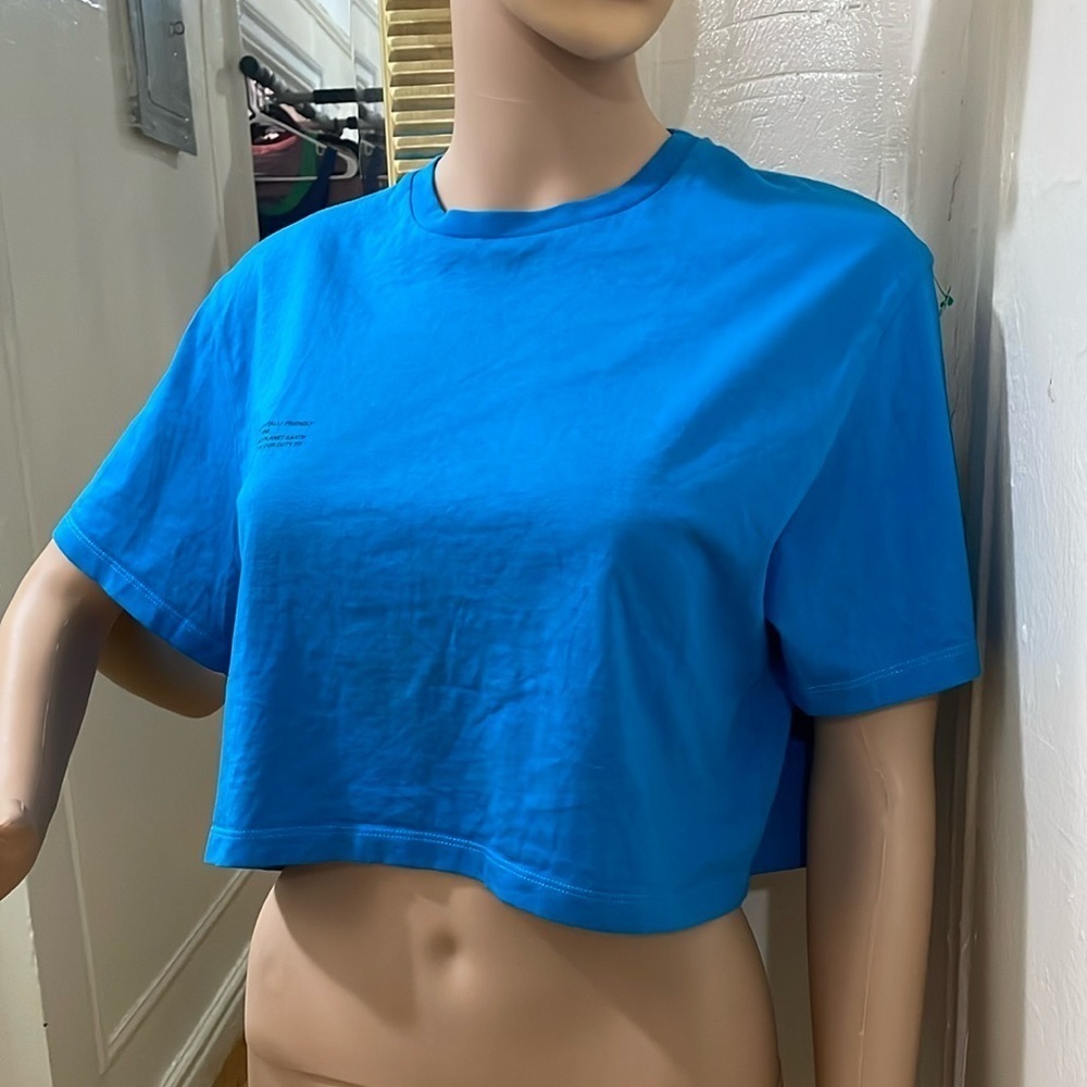 Pangaia Blue Boxy Crop T-Shirt Short Sleeve